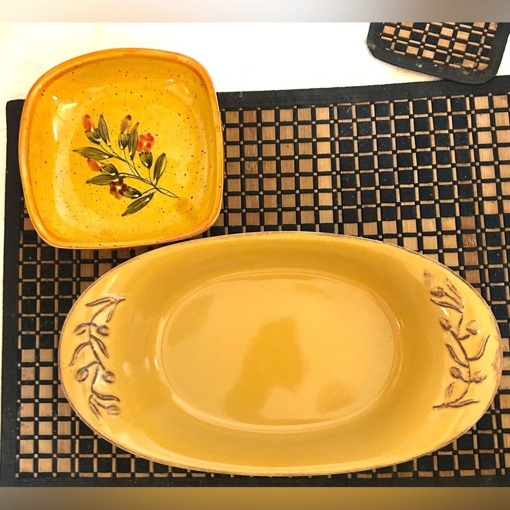 Cerutil Stoneware Oval Baking dish Portugal 7x12” & added small serving dish 6”